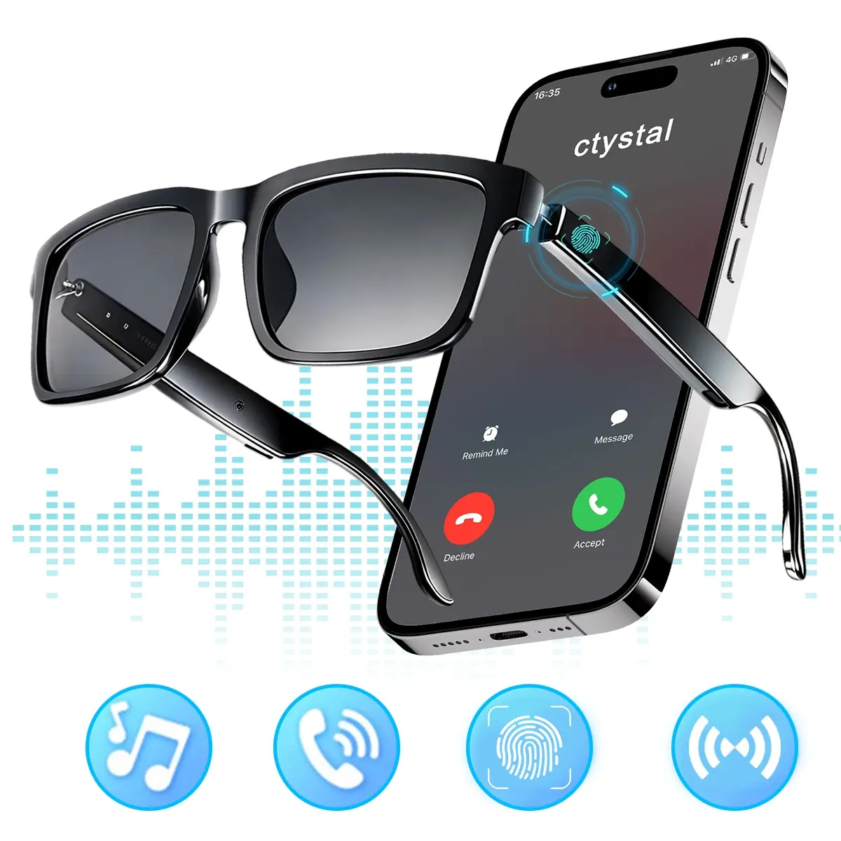 Smart Glasses, Wearable Tech Glasses, Sports Smart Glasses - Bluetooth Audio Glasses with Voice Assistant & Touch Control, Open-Ear Speakers & Mic for Hands-Free Calls, Anti-UV Lenses, Suitable for Running, Driving, and Outdoor Activities