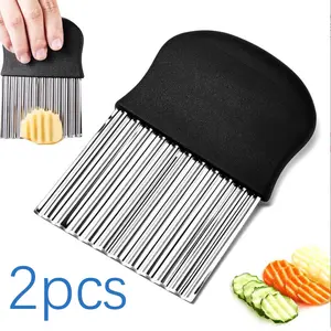 2Pcs Stainless Steel Crinkle and Wavy CutterLarge Stainless Steel Crinkle Cutter Wavy Vegetable & French Fry Slicer with Handle for Restaurant-Style Crinkle Fries and Easy Cleaning Kitchen Utensils Kitchen