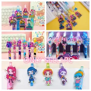 High-Quality K-Pop Acrylic Sticker Pen, Q Version Small Pendant Push Button Pen, Student Quick-Dry Ink, Ideal for Homework, Kawaii Ballpoint Pen