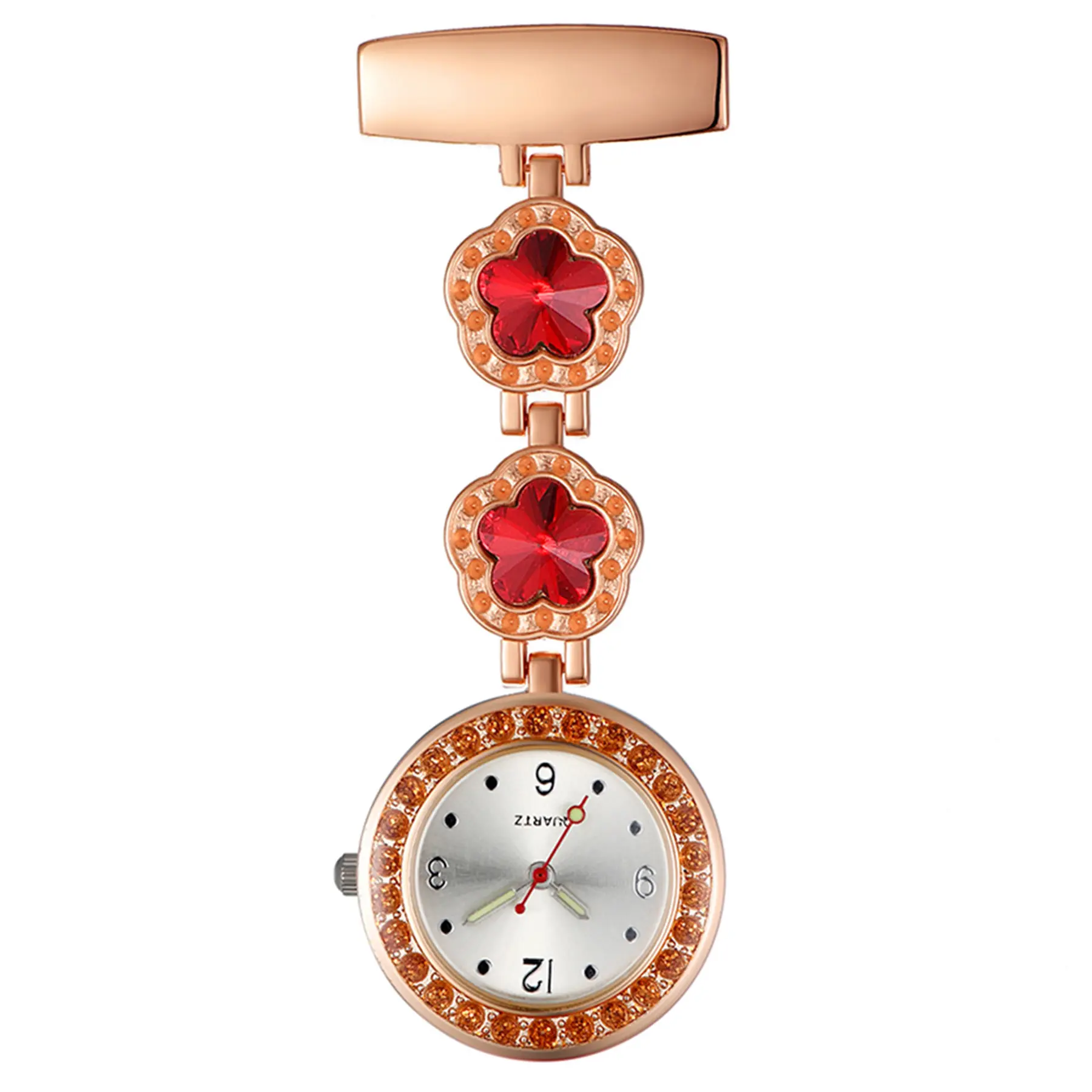 OIDEA Crystal Flower Fob Watch for Nurses, Personalized Rose Gold Brooch with Engraved Rhinestone Shell and Luminous Hands, 1ATM Water Resistant, Crystal-Themed Pocket & Fob Watches, Rhinestone Watch Shell Pocket & Fob Watches
