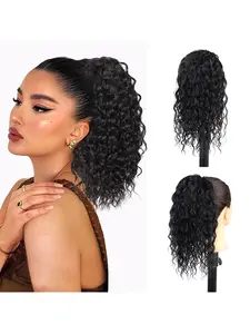 Ponytail Extension 14 Inch Synthetic Hair Extension Deep Wave Drawstring Ponytail for Women Short Wavy Curly Fluffy Ponytail for Daily Use
