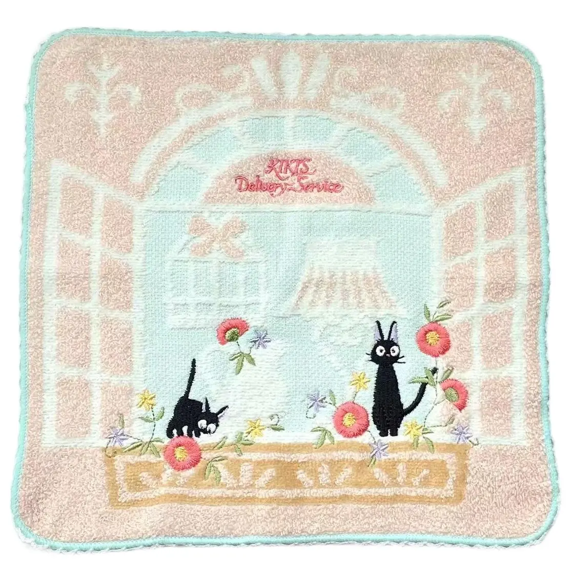 10"*10" Beautifully Designed Cotton Embroidery Hand Towel Blue Cat Decorative Trinket