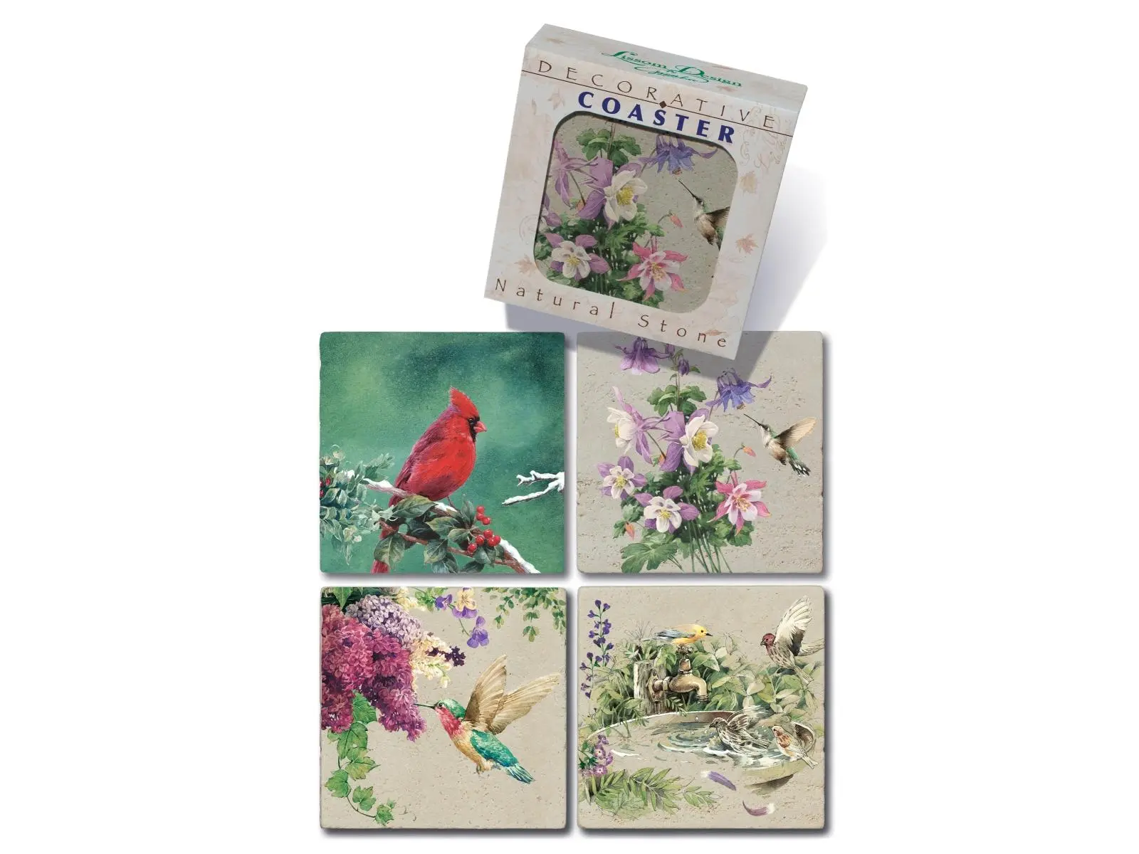 Lissom Design 36077 4 x 4 in. Lakeside Breeze Decorative Coaster Set, Multi Color