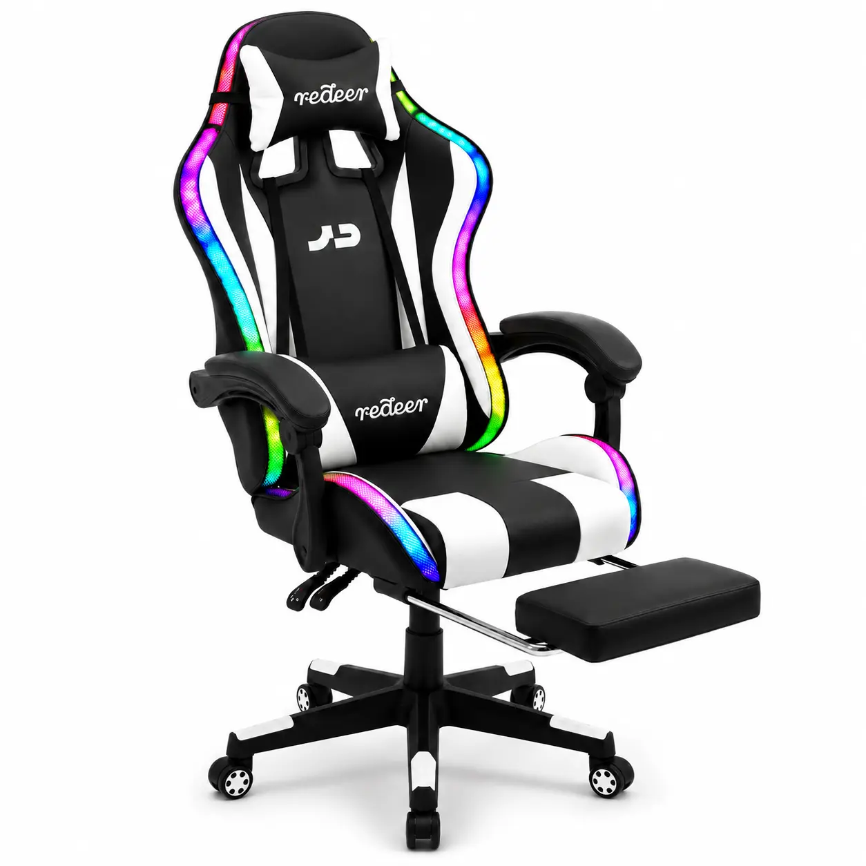 Modern PU Leather Reclining Chair with Massage, RGB Lights & Bluetooth Speakers, Sturdy High-Back Swivel Chair with Adjustable Height & Footrest for Home Office Relaxation, Swivel Gaming Chair, Computer Gaming Chair