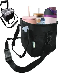Family Size 4 Compartment Drink Bag, Multiple Tumbler Carrier Caddy Drinkware Insulated Sturdy Bottle