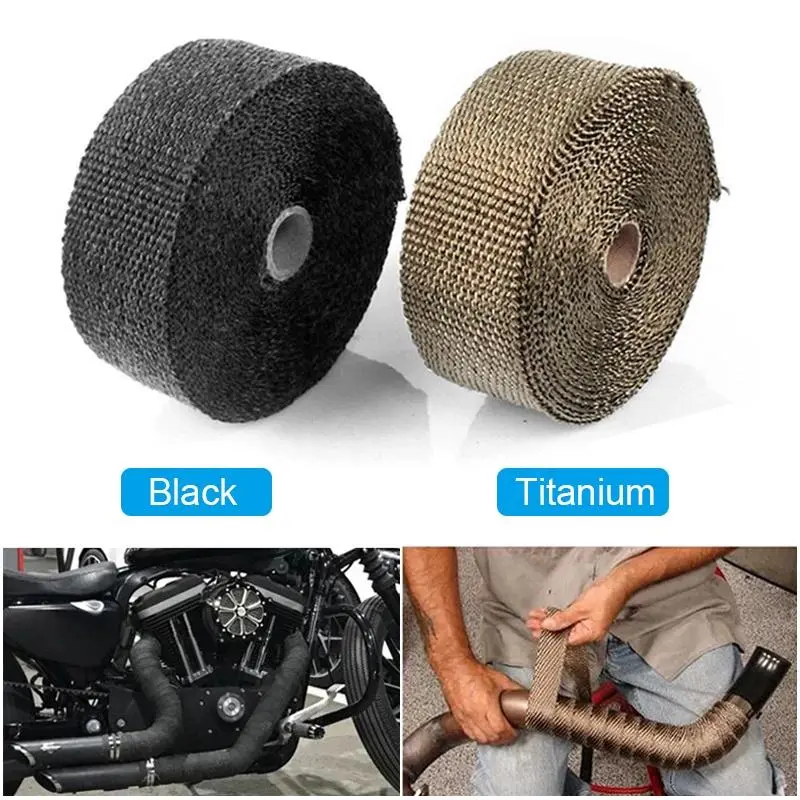 Motorcycle Exhaust Header Pipe Car Wrap Heat Insulation Tape Exhaust Pipe Cloth Roll Manifold Heat Retention Motorcycle Exhaust Manifolds Glass Fiber Cloth Heat Resistant Cloth Insulation Tape