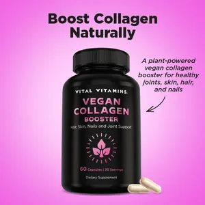 Vegan Collagen Booster - Plant-Based Collagen Supplements - Supports Hair, Skin, Nails & Joints - with Hyaluronic Acid - 60 Capsules