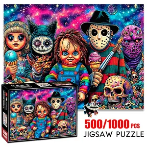 1pc 1000 piece adult puzzle 70x50cm Horror - themed Cartoon Characters with Ice - Creams and Skulls in a Cosmic Background 500 pieces of paper jigsaw puzzle, suitable for adults and families, large-scal