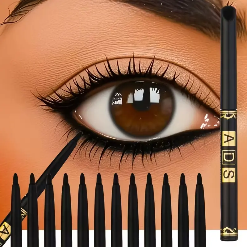 12pcs Waterproof and Smudge-proof Eyeliner Pencil Set - Easy-to-twist design, matte finish, black, perfect for everyday eye makeup, suitable for all skin types, Matte Eyeliner Pencils