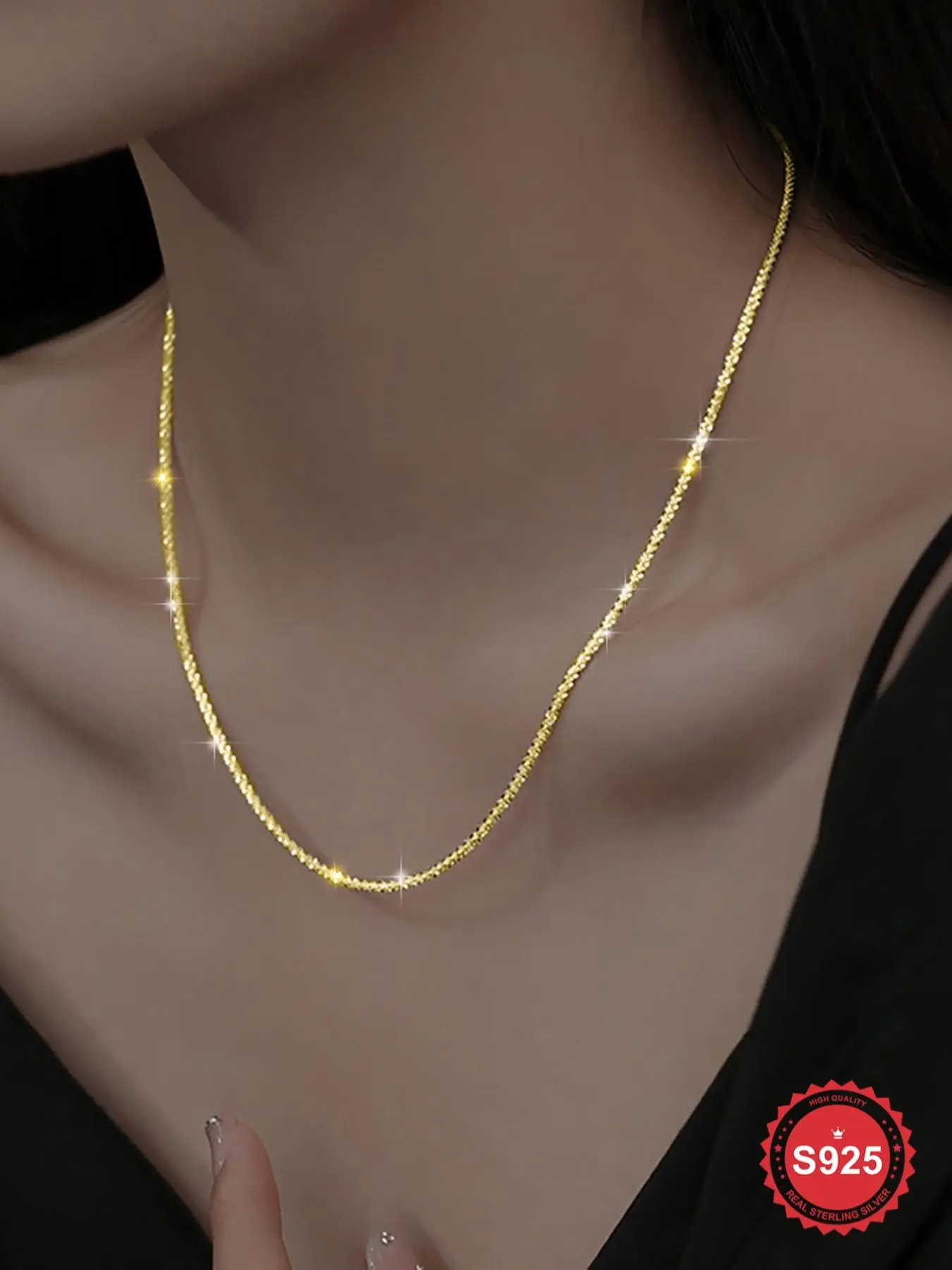 S925 Sterling Silver Simple Glitter Necklace, Fashion Jewelry for Party, Daily Clothing Decor, Trendy All-match & Exquisite Jewelry for Birthday Gift
