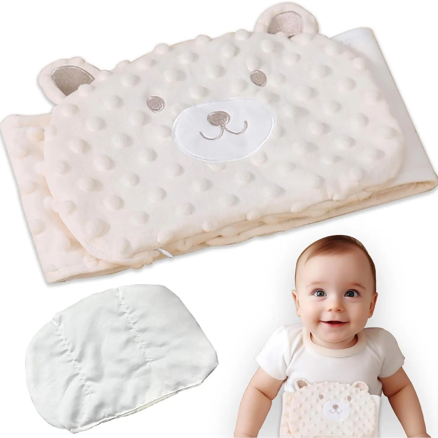 Beige (1 Pack Seed) Baby Colic Relief Gripe Belt Heating Pad - Gentle Heat Tummy Wrap for 0m+ Kids, Gas Relief & Upset Stomach Soother
