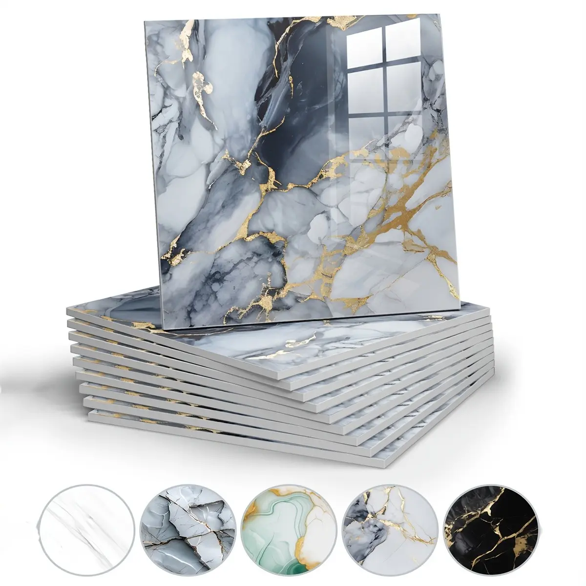 Waterproof Luxury Marble Wall Decals, 10/20 Pieces, Square PVC Panels, 11.8"x11.8", for Interior Walls, Bathroom, Kitchen, Living Room, Decorative Panels