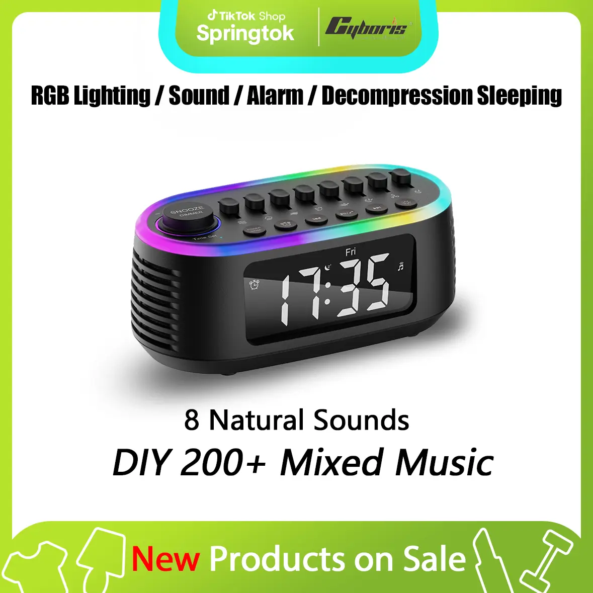 CYBORIS White Noise USB Bookshelf Speaker Sleep Aid with RGB Lighting, 200 Soothing Sounds for Relaxation, Meditation & Smart Home Audio System, Bookshelf Speakers