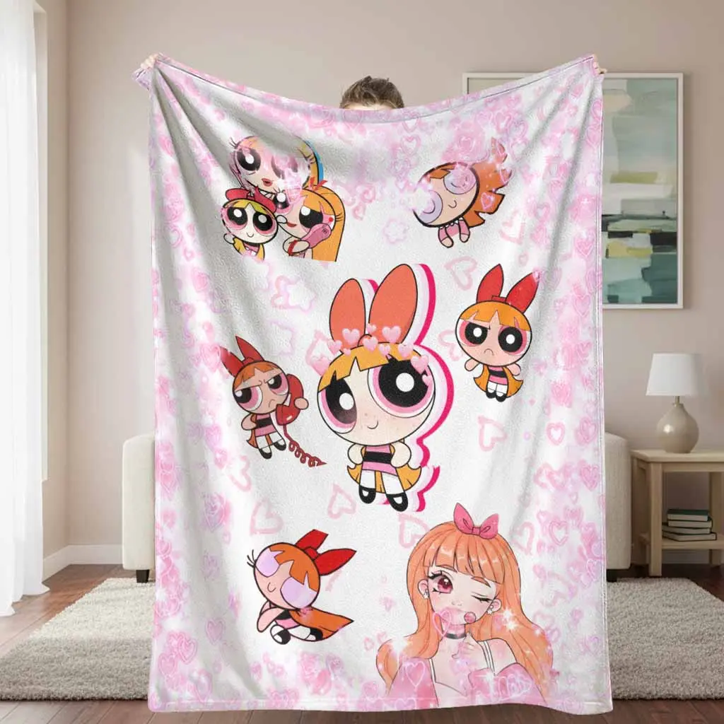 Cartoon Character Flannel Throw Blanket, Sweet Pink Heart Pattern, Ultra Soft Lightweight Warm Plush Fleece Bedding, for Cozy Bedroom Decor, Living Room Sofa Couch, Ideal Gift