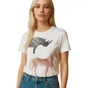 Animals Collection Cotton T-Shirt - 100% Cotton, Regular Fit, Round Neck, Sublimation Printing, Eco-Friendly, Breathable, Comfortable, Timeless Look Womenswear Top Tshirt Shortsleeve