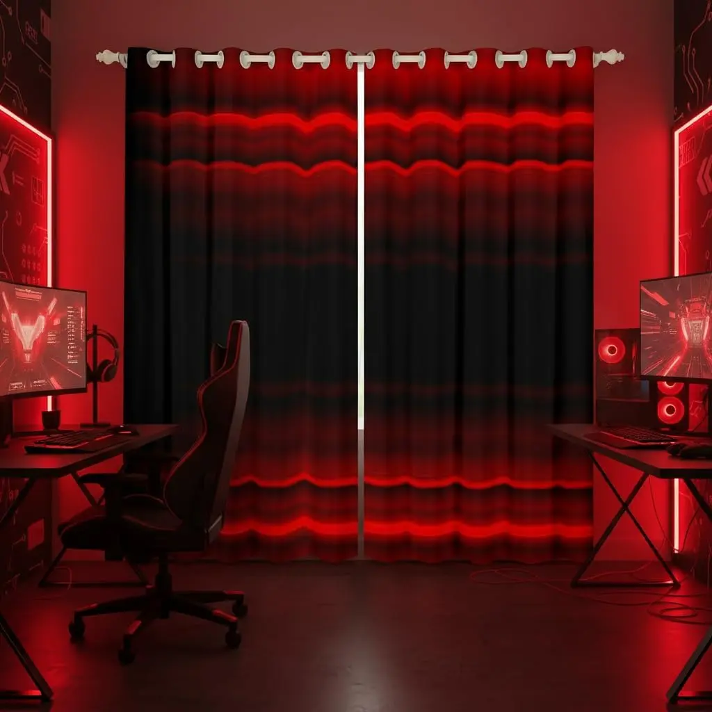 3D Print Window Curtains,2 Panels Modern Blackout Curtains Ombre Abstract Glowing Art Gradient Red Black Lightweight Window Treatments Drapes