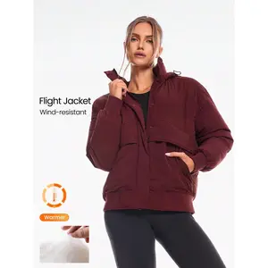 GLOWMODE Warm Hug Silky Smooth Wind-Resistant Ribbed Cuffs Hem Relaxed Fit Hooded Puffer Flight Jacket Autumn Winter Outdoors Daily Casual Wear
