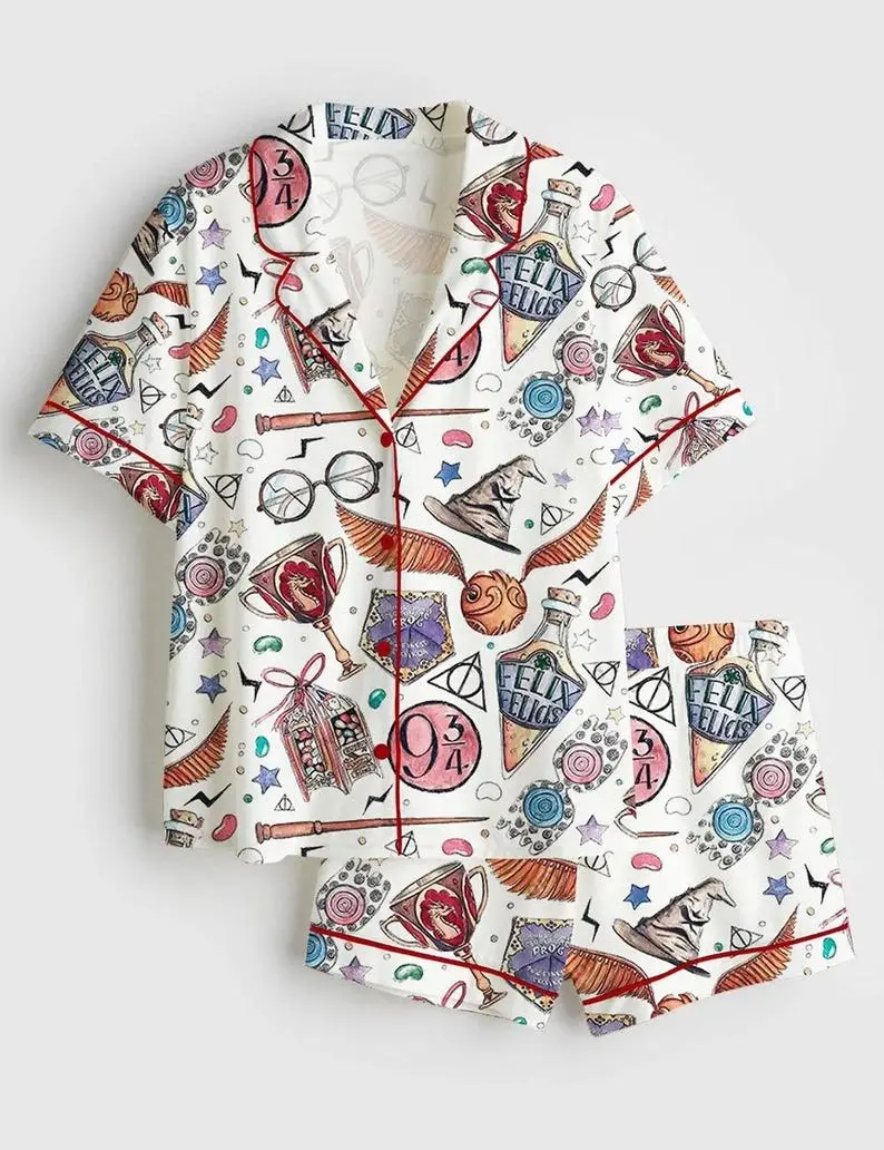 HP Wizard School Wizard Academy Magic School Pajama Set, Wizard Academy Magic Pajama Sleepwear, Nightwear Set Gifts For Her