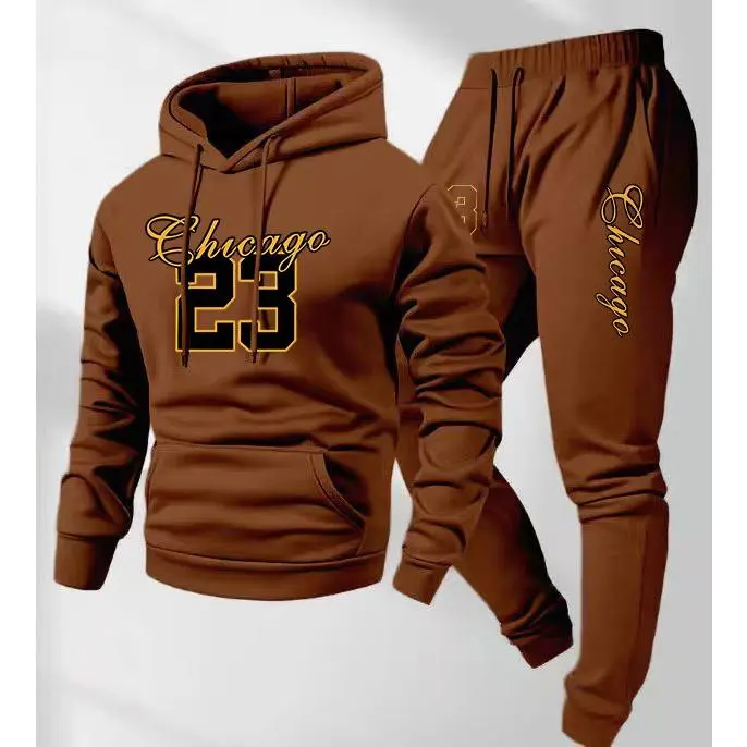 Men's 2-Piece Fitness Hoodie Set - Casual Fit Knitting Polyester Long Sleeve Hoodie with Number Print, Drawstring Pants Letter Print Tracksuit, Mensfashion Athleisure Outfit, Smooth, Team Number, Fitness Sets, Matching Tracksuits, Athletic Wear, Male, Mac