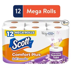 Scott ComfortPlus Toilet Paper with Soft Lavender Scented Tube, 12 Mega Rolls, 310 Sheets per Roll, Septic-Safe, 1-Ply Toilet Tissue
