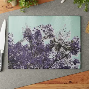 Purple Flower Tree Glass Cutting Board