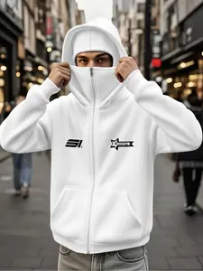 Men's Casual Hooded Sweatshirt, Hip Hop Style, Geometric Print Pullover, Fall & Winter Thick Kint Fabric, Fitted Long Sleeve Top, Casual Pullover Hoodies