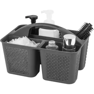 Plastic Portable Shower  Bucket, Cleaning Shower Basket with Handle Compartments Storage Organizer for Bathroom Kitchen College Dorm Sink, Dark Grey