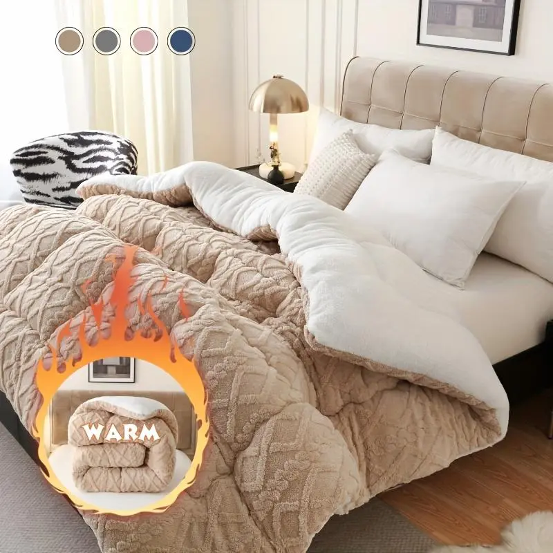 1pc Luxurious Taffeta Comforter, Extra Thick And Soft Plush Sherpa, Double-sided Thick, 500gsm Filling Extra Thick Warm For Autumn And Winter, Gift, Home Decor