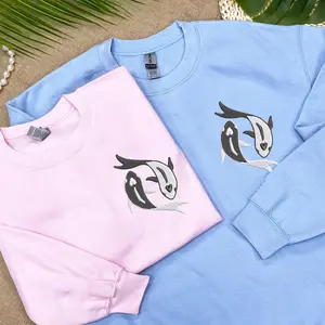 Custom Yin Yang Love Fish Sweatshirt, Embroidered Koi Fish Sweatshirt, Matching Sweatshirt for Couples, Sweatshirt Gifts