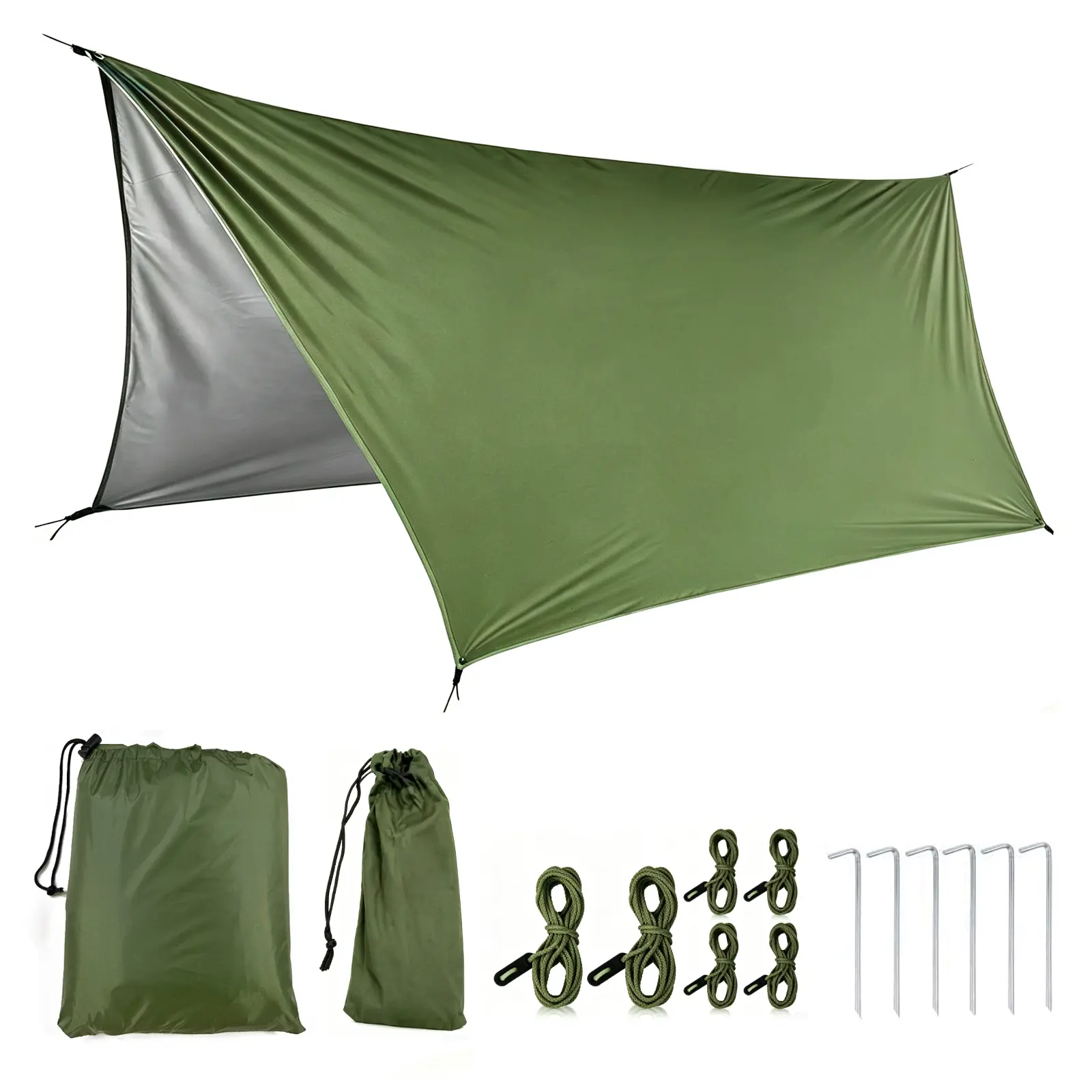 10x10ft Camping Tarp Shelter - Waterproof Silver Coated UV Resistant Windproof Hammock Rainfly, Lightweight Sun Shade Canopy with Stakes, Ropes & Portable Carry Bag, Hammock Accessory for Backpacking, Camping