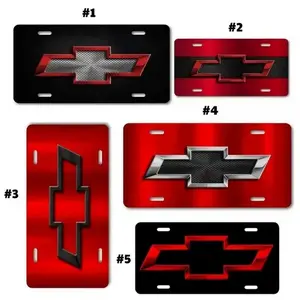 Chevrolet License Plate Set Bold Chevy Bowtie Logo Novelty Vanity Plates Red Black Metal