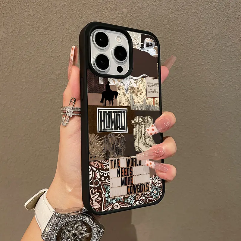 Adorable Magnetic Case for iPhone11/12/13/14/15/16/promax Western Cowboy Collage MagSafe Compatible, Lightweight, Anti-Fall | Girly & Chic Style