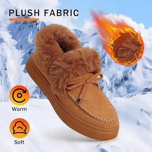 Women's Platform Warm Moccasin Slippers Slip On Loafer Plush Shoes Anti Slip Flat Walking Loafers Faux Fur Snow Boots  Soft and comfortable suede slippers for women B2G510