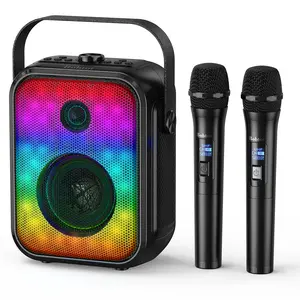 Bobtot EchoJam Portable Bluetooth Karaoke Speaker with 2 Wireless Mics, Deep Bass, LED Lights, TWS Support, FM Radio, USB Rechargeable, Auxiliary Input, Multifunctional Wireless Speaker for Party, Home Use, Usb Rechargeable Speaker