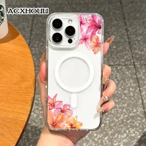 Magnetic Coquette Case for iPhone 17 16 E Pro Max 15 Plus 14 13 12 11 XS XR, Pastel Hibiscus Lily Bloom Design | Shockproof, Girly, Stylish, Silicone, and Trendy Protection