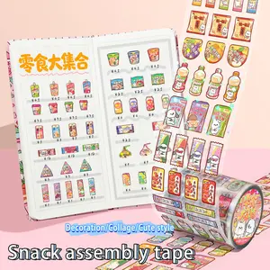 New Fun Snack Planner Tape, Cartoon Pet Sticker Roll, Colorful DIY Hand Account Decoration, Cute Food-Themed Adhesive Decals