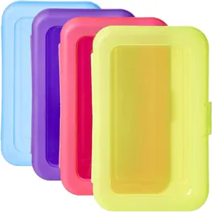 4-Pack Large Pencil Cases-Durable Plastic School Supply Pencil Box - Multi-Color Student Organization Cases for Office, College & Classroom Supplies