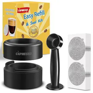 CAPMESSO Reusable Vertuo Pod Refill Kit, 2024 Newest Design for Faster Seal Reusable Nespresso Vertuo Pods with Fill & Press Brush,100count Aluminum Foil Lids for Refillable Nespresso Pods Vertuo nespresso  vertuo