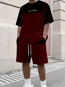 Men's Sportswear Casual 3D Digital Print Short Sleeve Tee & Track Shorts Set with Pockets, Geometric Pattern, Fitted Style, Sporty Round Neck