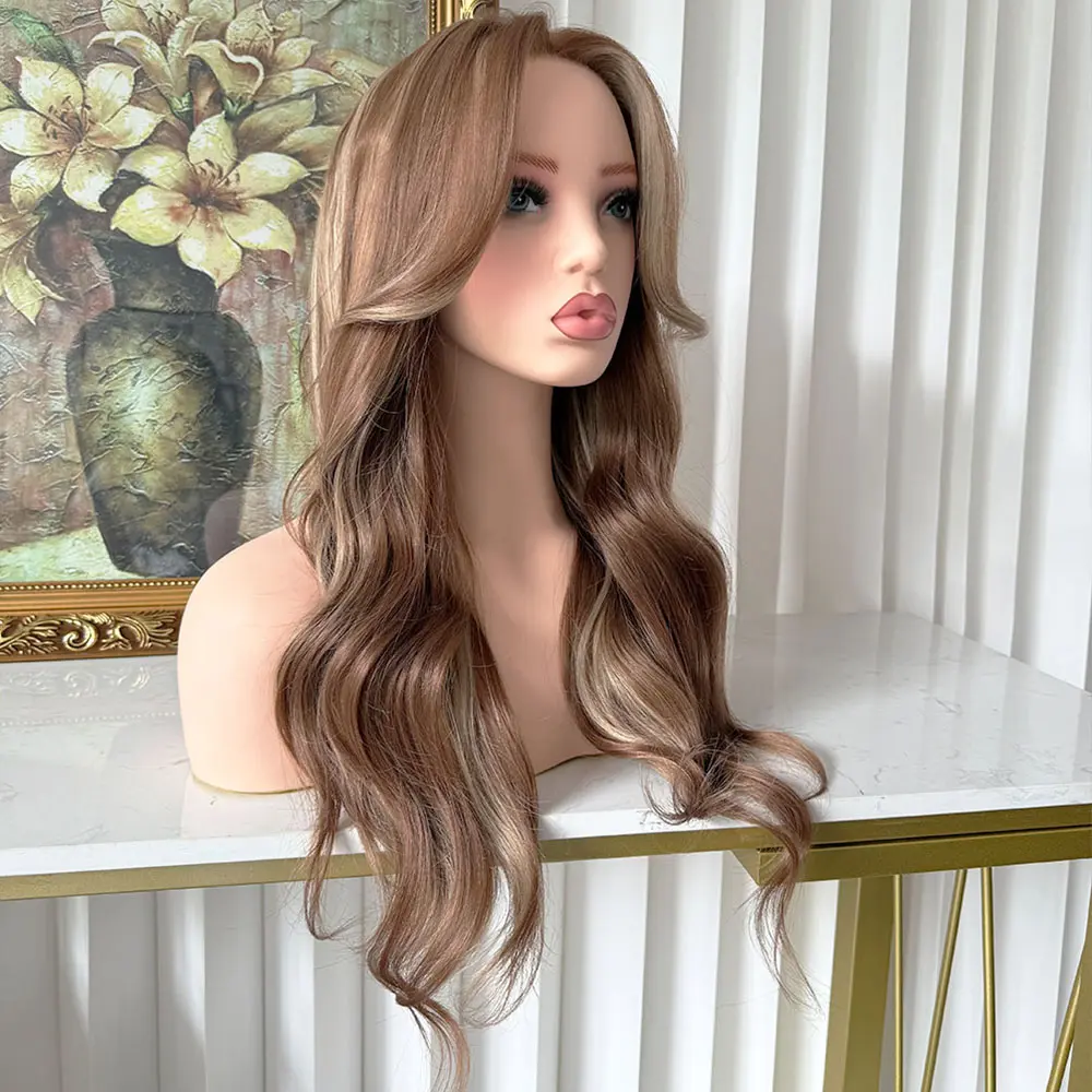 Lovestory Sylvia Women's Synthetic Lace Frontal Wig, 13x4 Free Part, Natural Wavy Blonde Brown Wave Wavy Ombre, Heat Resistant Wig With Natural Bangs, Wavy Ombre Wig