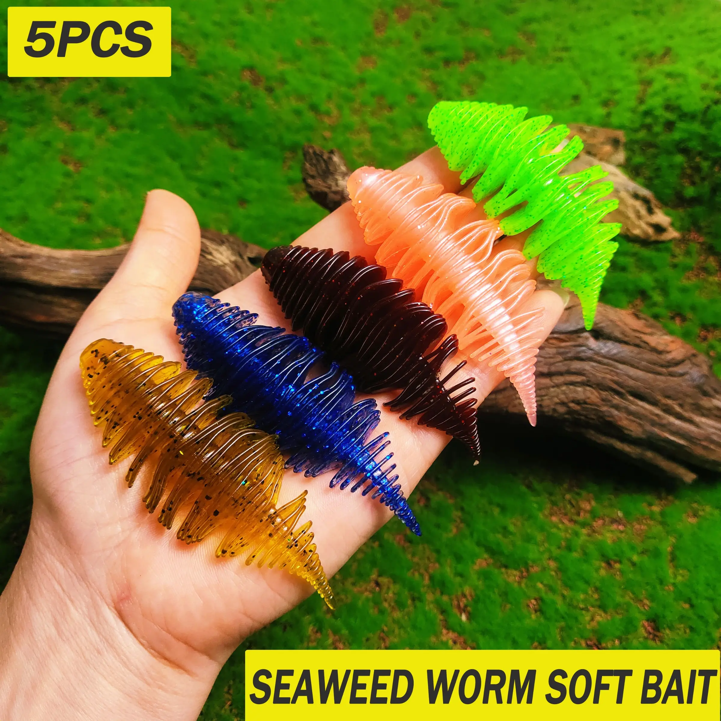5-Pack New Seaweed Bug Tail Soft Bait, Imitative Lure for Carp, Floating Thread Light Dance Worm, Fishing Bait, Soft Bait, Floating Fishing Lures, Artificial Fishing Lure, Carp Fishing Equipment, Fishing Stuff