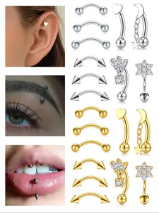 Rook Eyebrow Ring Piercing Jewelry, Curved Barbell Tiny Vertical Labret Lip Jewelry, Ear Navel Small Belly Button Ring, 16g Bar, Flat Pierced Jewelry