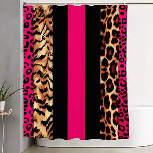 1/4pcs Bold Animal Print Bathroom Decor Set - Glamorous Hot Pink Leopard Stripe Printed Shower Curtain Sets, Matching Bath Mats & Toilet Accessories - Trendy Maximalist Design for a Chic Space - Perfect for Festive Home Refresh