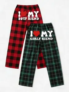 Red Black Buffalo Plaid Couple Pants, Unisex Wide Leg Lounge Trousers, Soft Breathable Casual Bottoms for Home, Daily Wear & Street Style