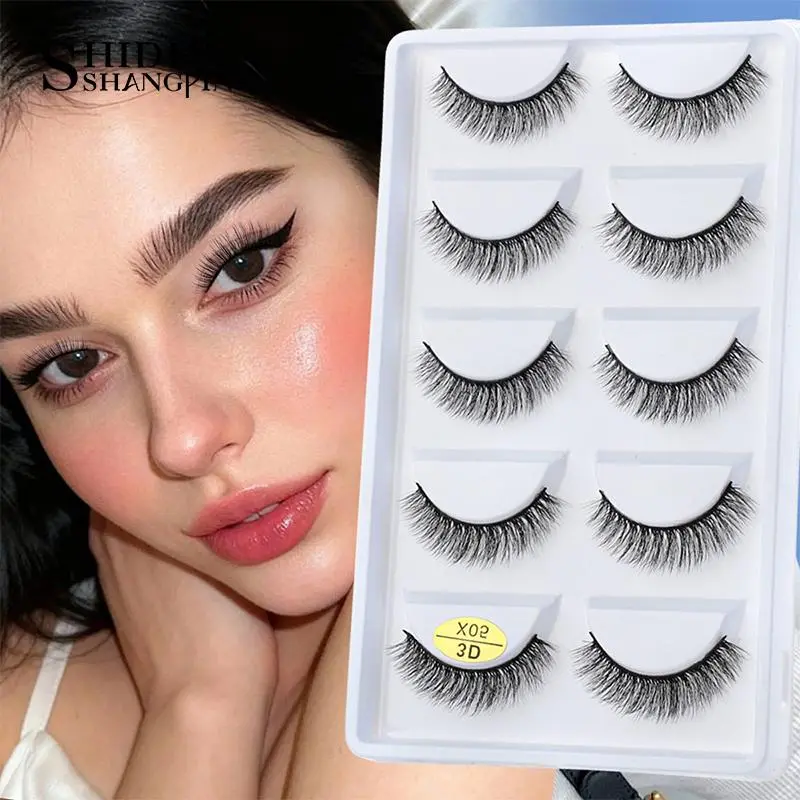 3D Faux Mink Lashes X05 Fluffy Wispy False Eyelashes 5Pairs Reusable Soft Volume Eyelashes Natural Look for Daily & Party Makeup 2026 New