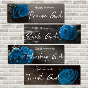 Wooden Blue Rose Wall Decor Set, Modern Home Decor, Watercolor Style Art Hanging, Valentine's Day Gift, Bedroom Living Room Bathroom Decoration, Valentines Decor