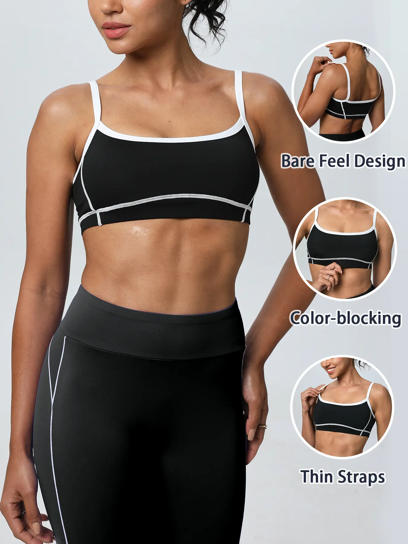 High-Support Non-Slip Sports Bra for Running/Yoga/Tennis | Breathable Nylon-Spandex | Removable Cups & Adjustable Straps (Black/White)