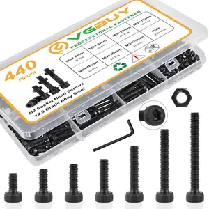 440 count M3 Screws Kit for 3D Printer DIY,220Pcs M3 Screw (6-25mm),220Pcs M3 Nut,Hex Socket  Cap Small Metric  Nuts Assortment,12.9 Grade Alloy Steel,Black Oxide, M3x6/8/10/12/16/20/25mm