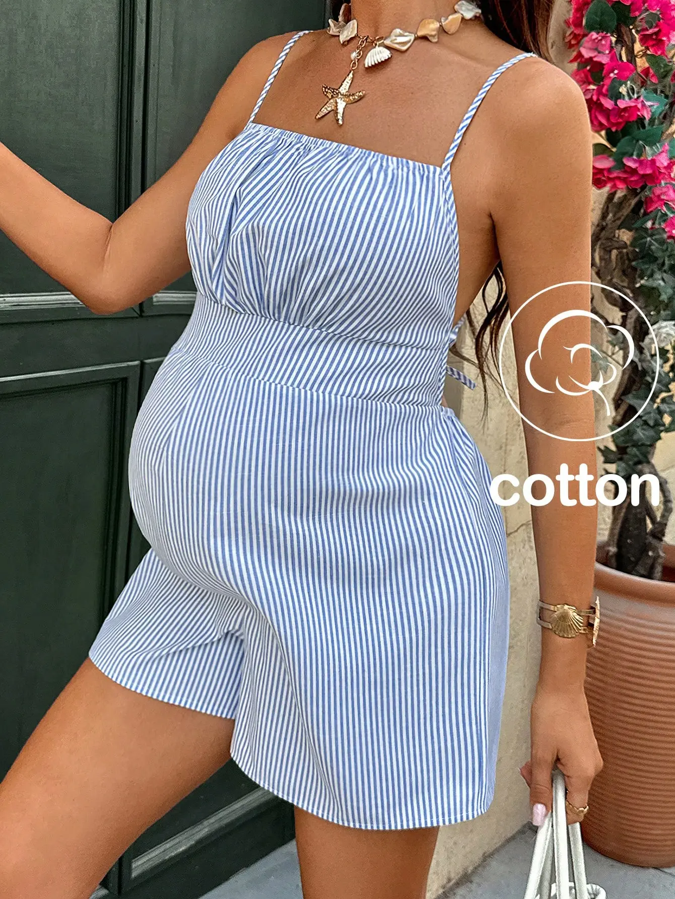 Zesty Maternity Maternity Summer Casual Striped Print Jumpsuit Wide Leg Loose Fit Sleeveless Comfy One Piece Pregnancy Postpartum Outfit