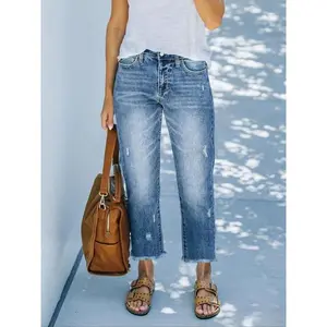 Women's loose fitting pleated straight leg jeans, comfortable pleated washing, suitable for street fashion, fashionable denim jeansRAIMENTRY